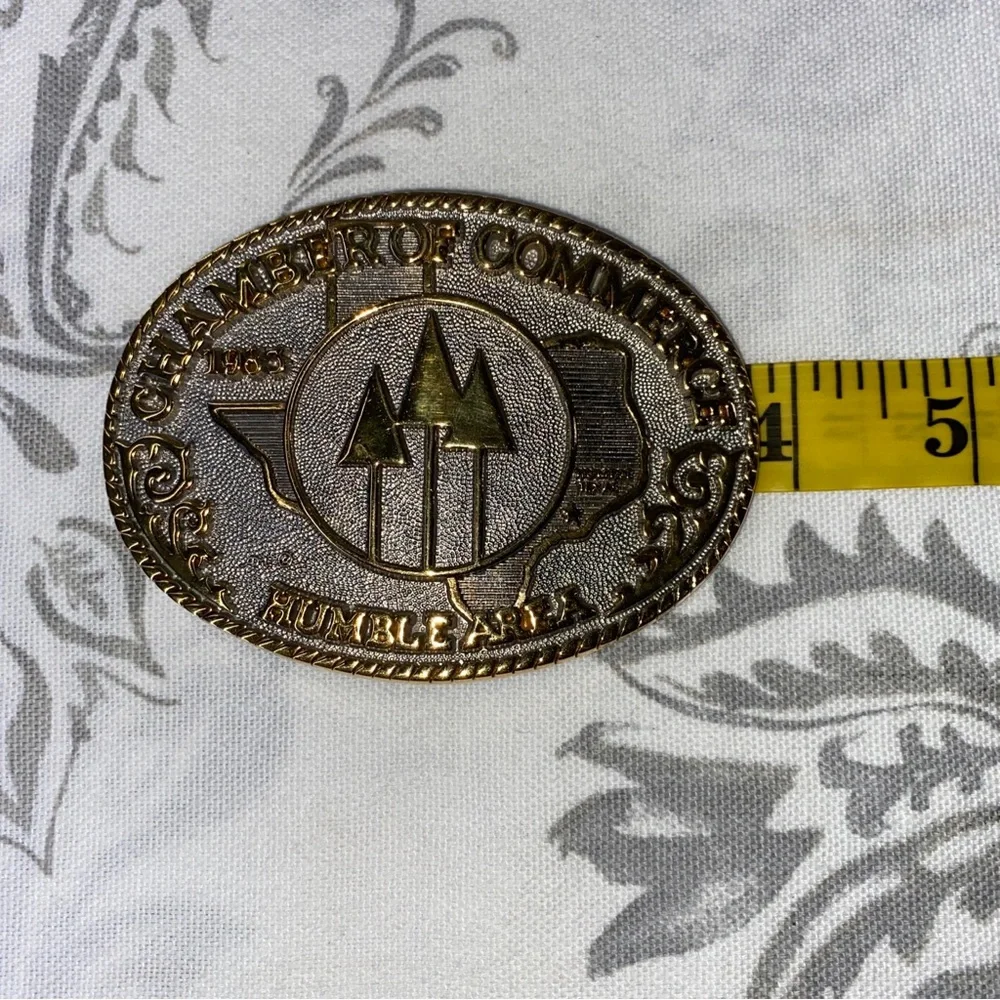 1983 Belt‎ Buckle 24 KT GP Vintage Chamber of Commerce Humble Area TX.